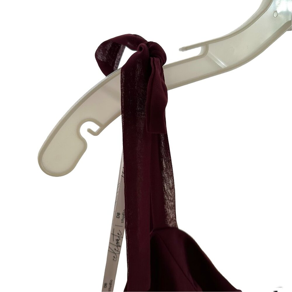 David's Bridal Burgundy Chiffon Tie-Strap A-Line Wedding Dress - Picture 2 of 5